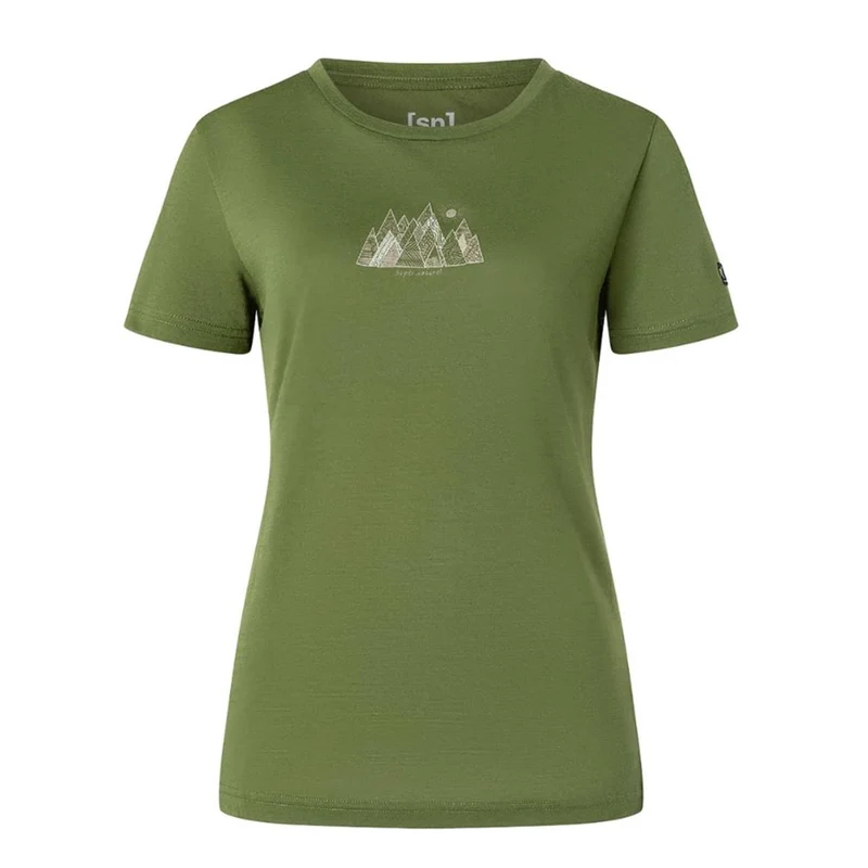 Super Natural W Top Mountain Art Tee chive vintage khaki melange white Damen T-Shirt
