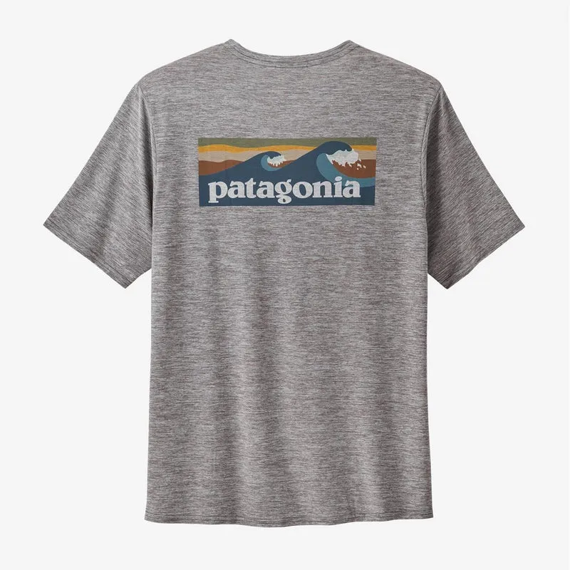 Patagonia Capilene Cool Daily Graphic Shirt-Waters Boardshort Logo Abalone Blue: Feather Grey